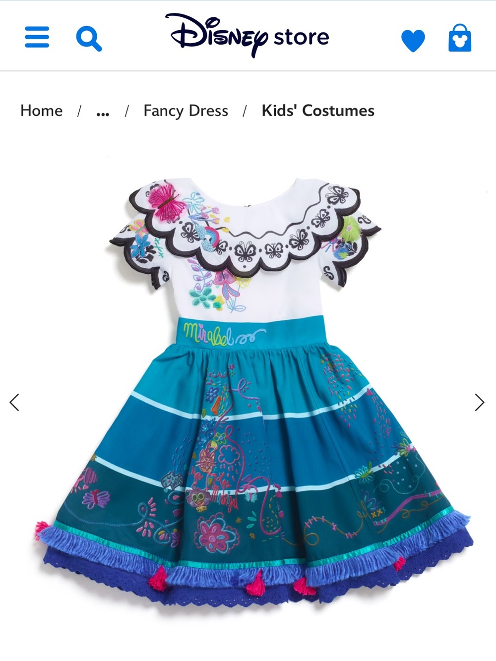 Disney Mirabel Floral Embroidered Girls Costume Dress -
